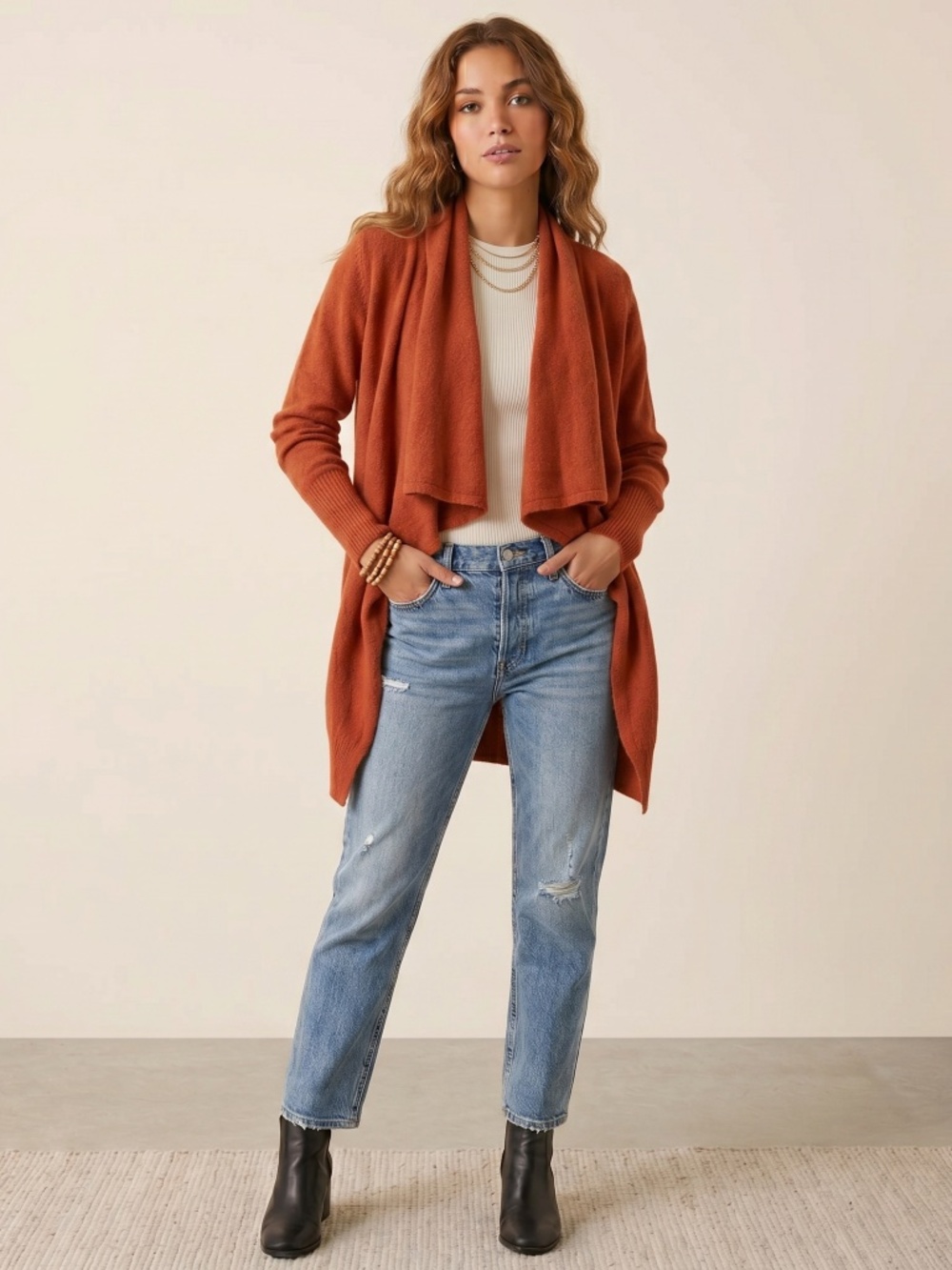 CHICWISH DRAPED Women's Rust Sweater Cardigan
